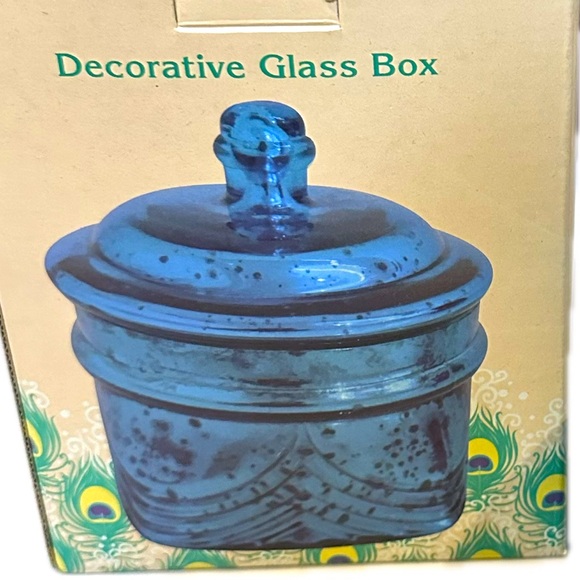APOTHECARY MERCURY GLASS TEAL BLUE DECORATIVE BOX 6.25”x 4.75” CRACKER BARREL - Picture 5 of 13